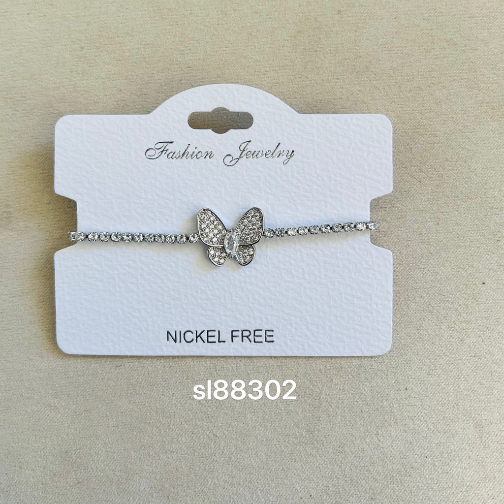 C.Z Rhodium Plated Crystal adjustable Bracelet