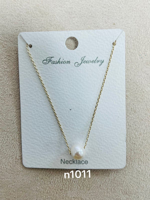 Classic Single Pearl Pendant C.Z Rhodium Plated Necklace