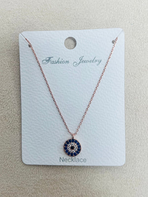Enamel Evil Eye C.Z Rhodium Plated Pendant Necklace