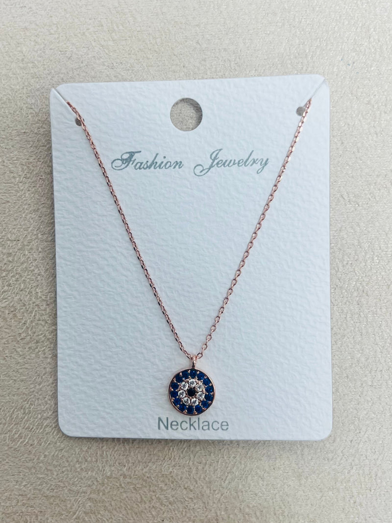 Enamel Evil Eye C.Z Rhodium Plated Pendant Necklace
