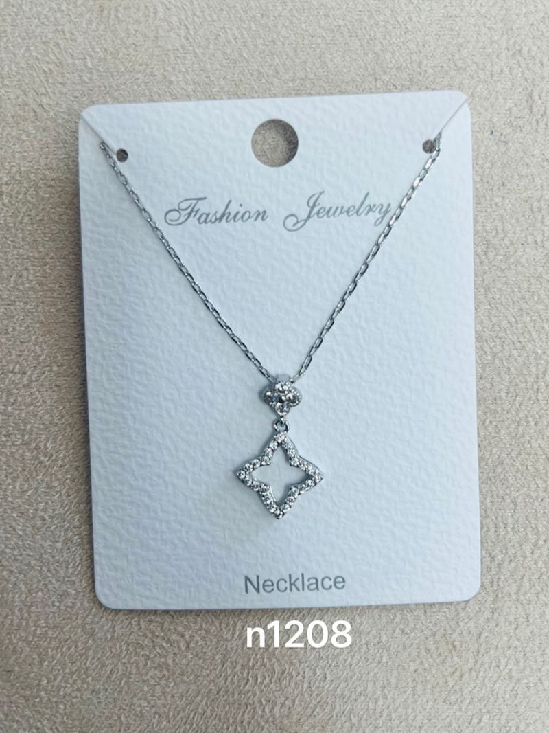 Gold Diamond-Shaped C.Z Rhodium Plated Pendant Necklace