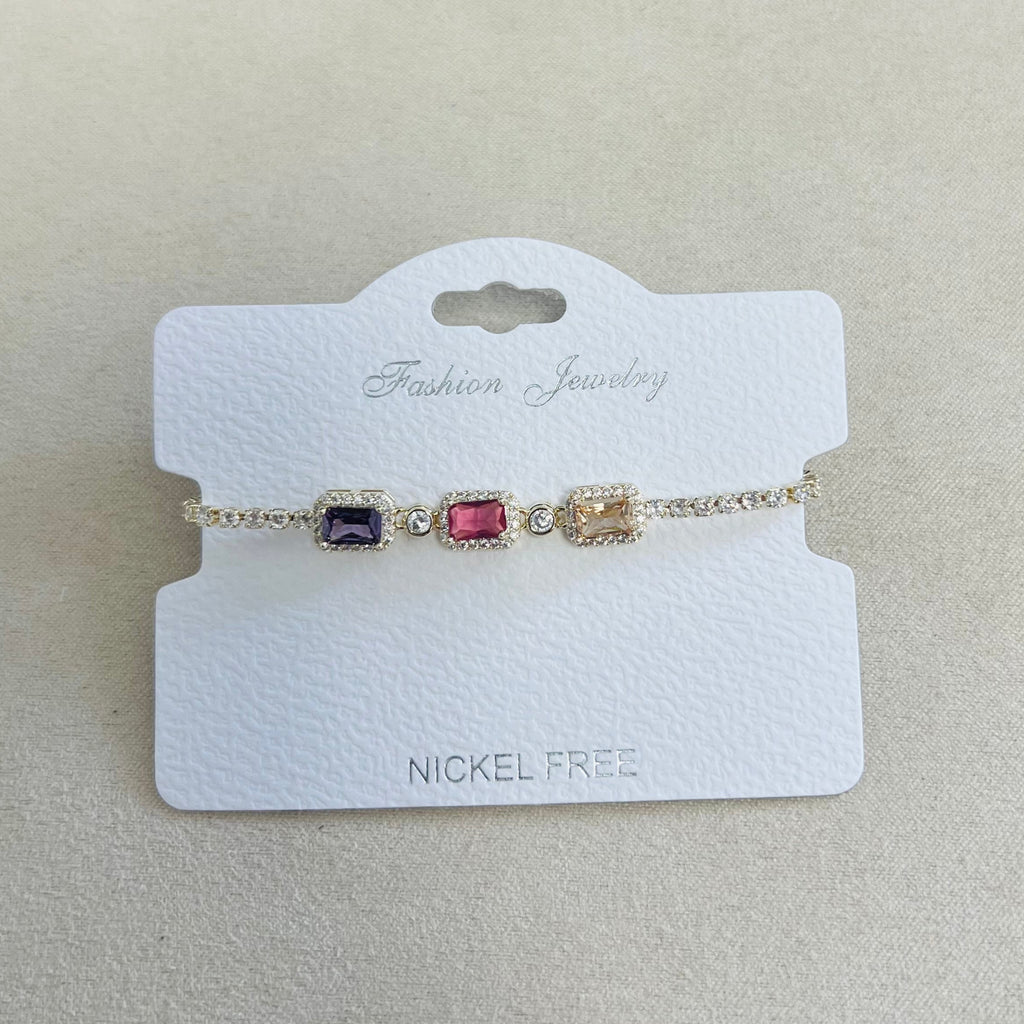 C.Z Rhodium Plated Crystal adjustable Bracelet