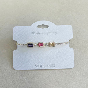 C.Z Rhodium Plated Crystal adjustable Bracelet