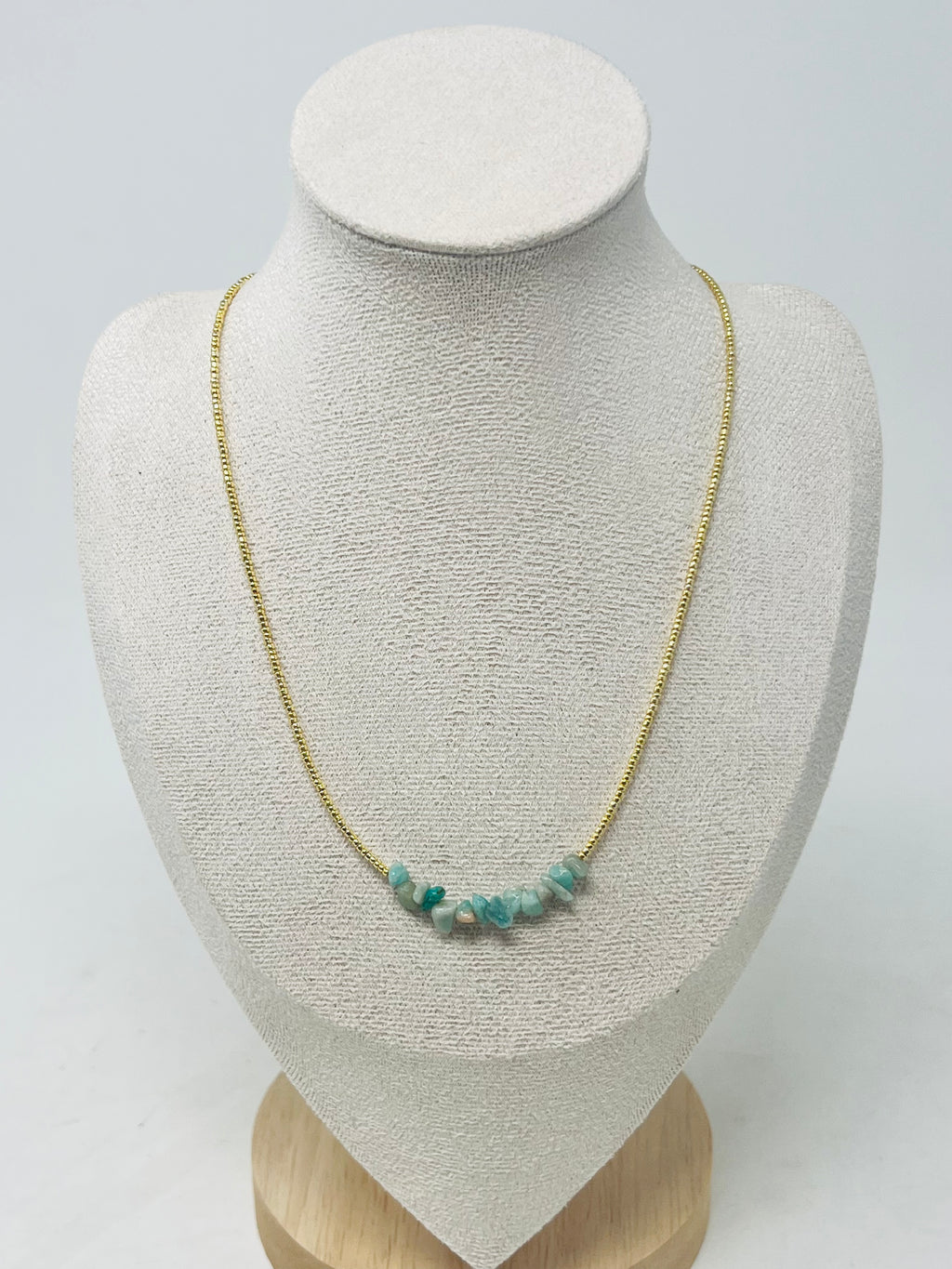 Gold Chain Necklace with Beads(sky blue)
