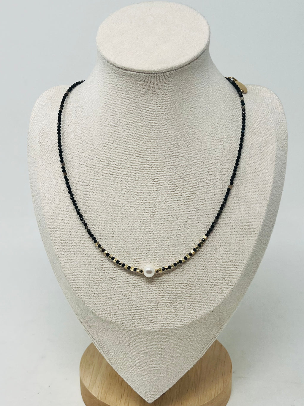 Semi-precious Stone with Miyuki beads & Single Pearl(Black)