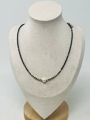Semi-precious Stone with Miyuki beads & Single Pearl(Black)