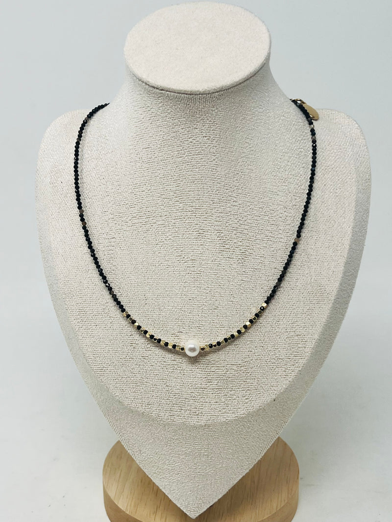 Semi-precious Stone with Miyuki beads & Single Pearl(Black)