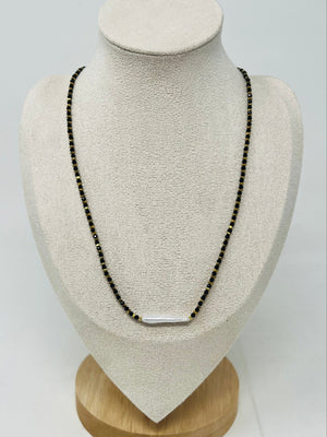 Semi-Precious Stone Necklace with Miyuki Beads & Baroque Pearl Accent(Black)