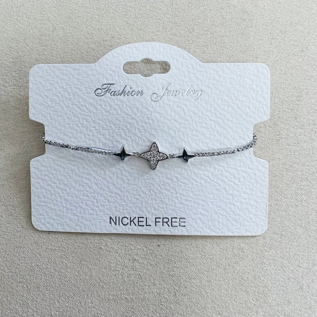 C.Z Rhodium Plated Crystal adjustable Bracelet