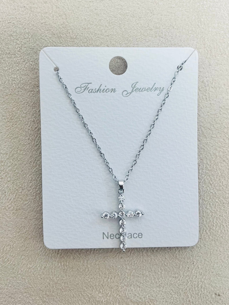 "cross" pendant C.Z Rhodium Plated Pendant Necklace