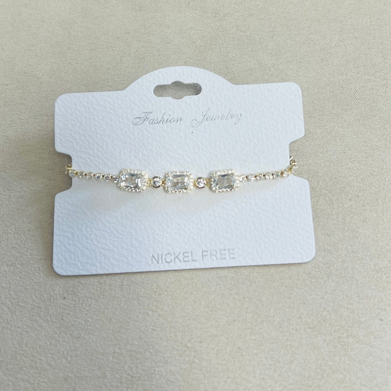 C.Z Rhodium Plated Crystal adjustable Bracelet