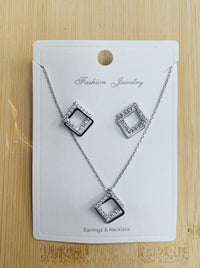 C.Z Rhodium Plated Crystal Earring and necklace sets