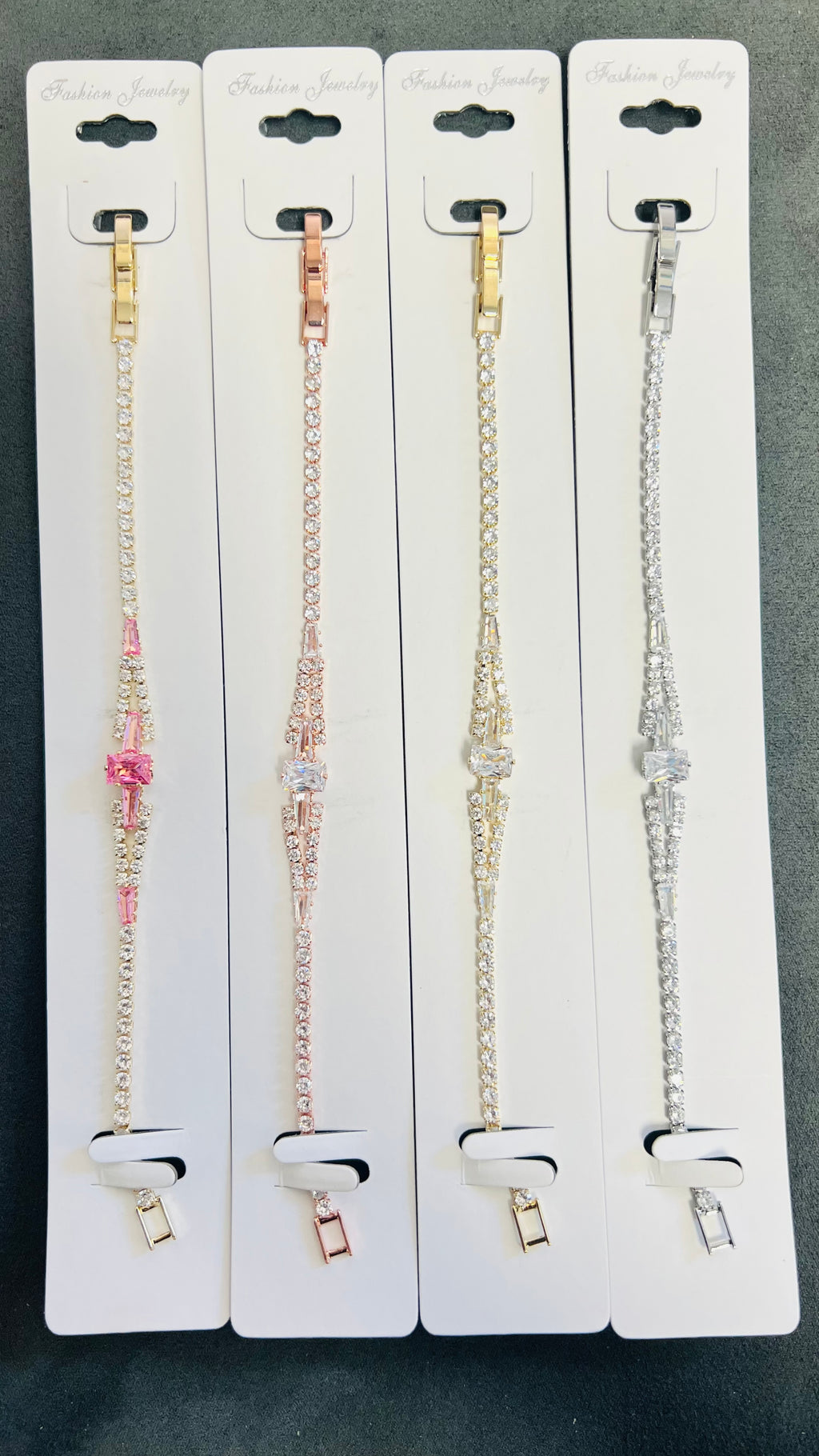 C.Z Crystal Tennis Bracelets with Center Gemstone-Adjustable Chain