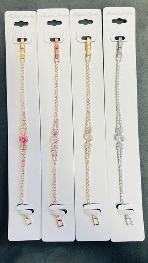 C.Z Crystal Tennis Bracelets with Center Gemstone-Adjustable Chain