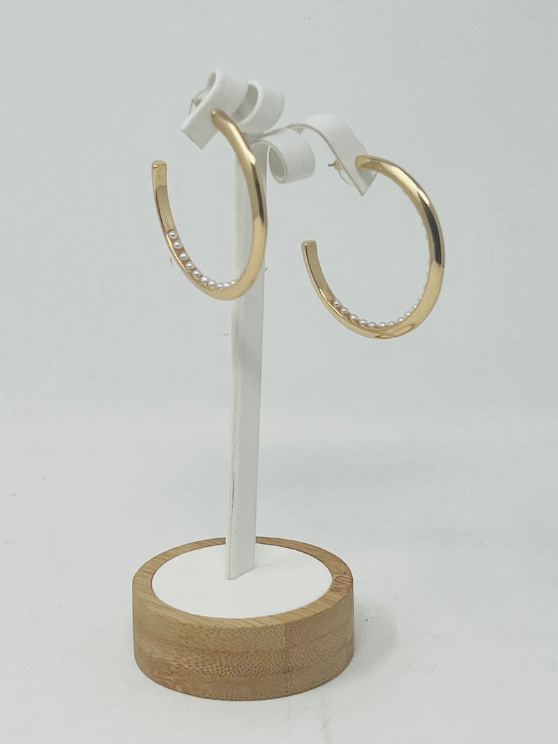 Open Hoop Earrings with Pearl Accents