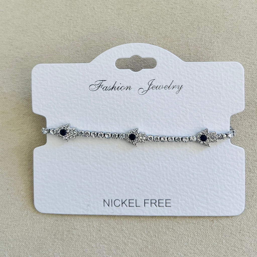 C.Z Rhodium Plated Crystal adjustable Bracelet