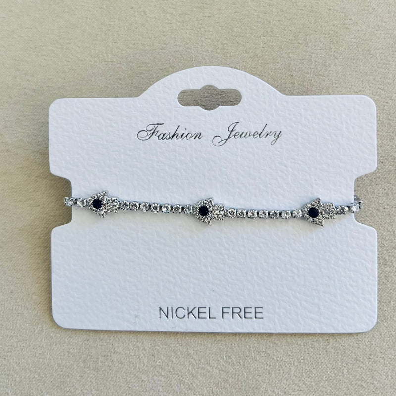 C.Z Rhodium Plated Crystal adjustable Bracelet
