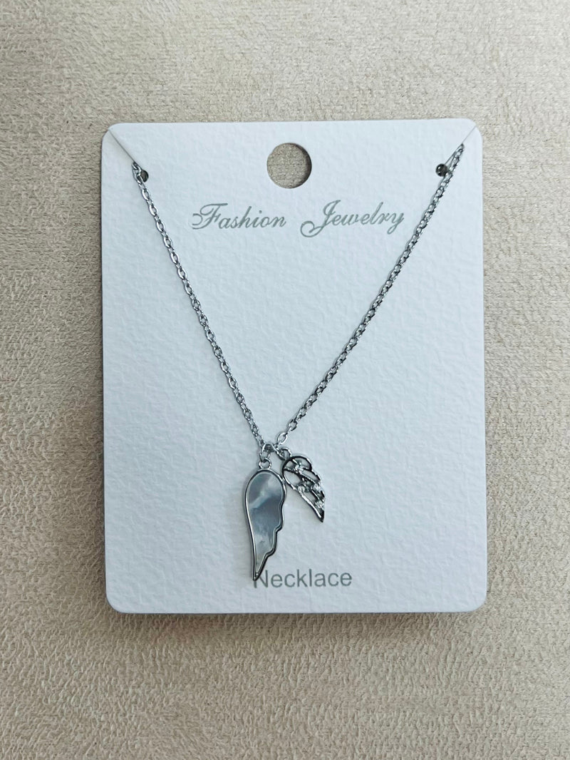 Mother of Pearl Angel Wing C.Z Rhodium Plated necklace