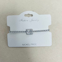 C.Z Rhodium Plated Crystal adjustable Bracelet