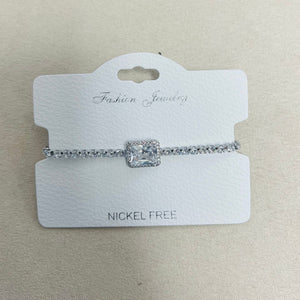 C.Z Rhodium Plated Crystal adjustable Bracelet