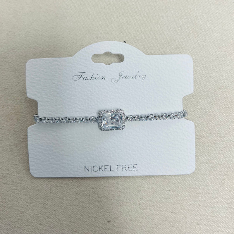 C.Z Rhodium Plated Crystal adjustable Bracelet