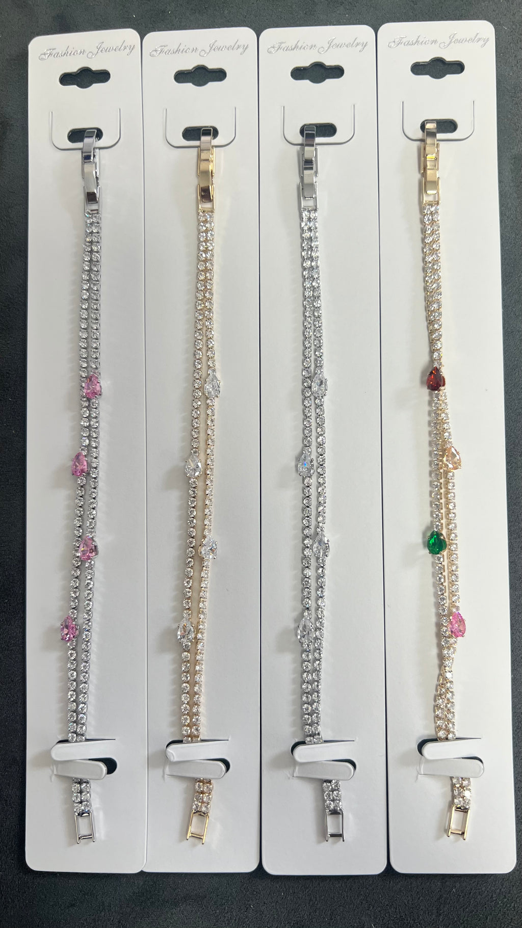 Double Row Sparkly C.Z Crystal Tennis Bracelets with Colorful Gem Drop