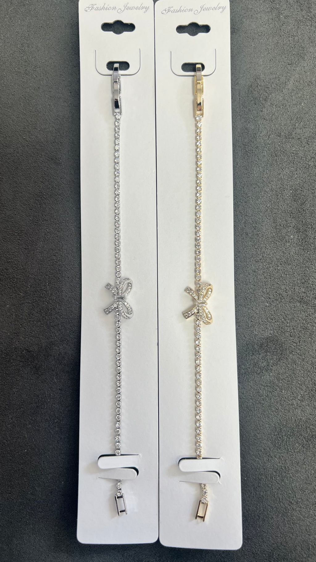 Bow Knot C.Z Crystal Tennis Bracelets-Adjustable Chain