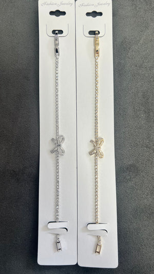 Bow Knot C.Z Crystal Tennis Bracelets-Adjustable Chain