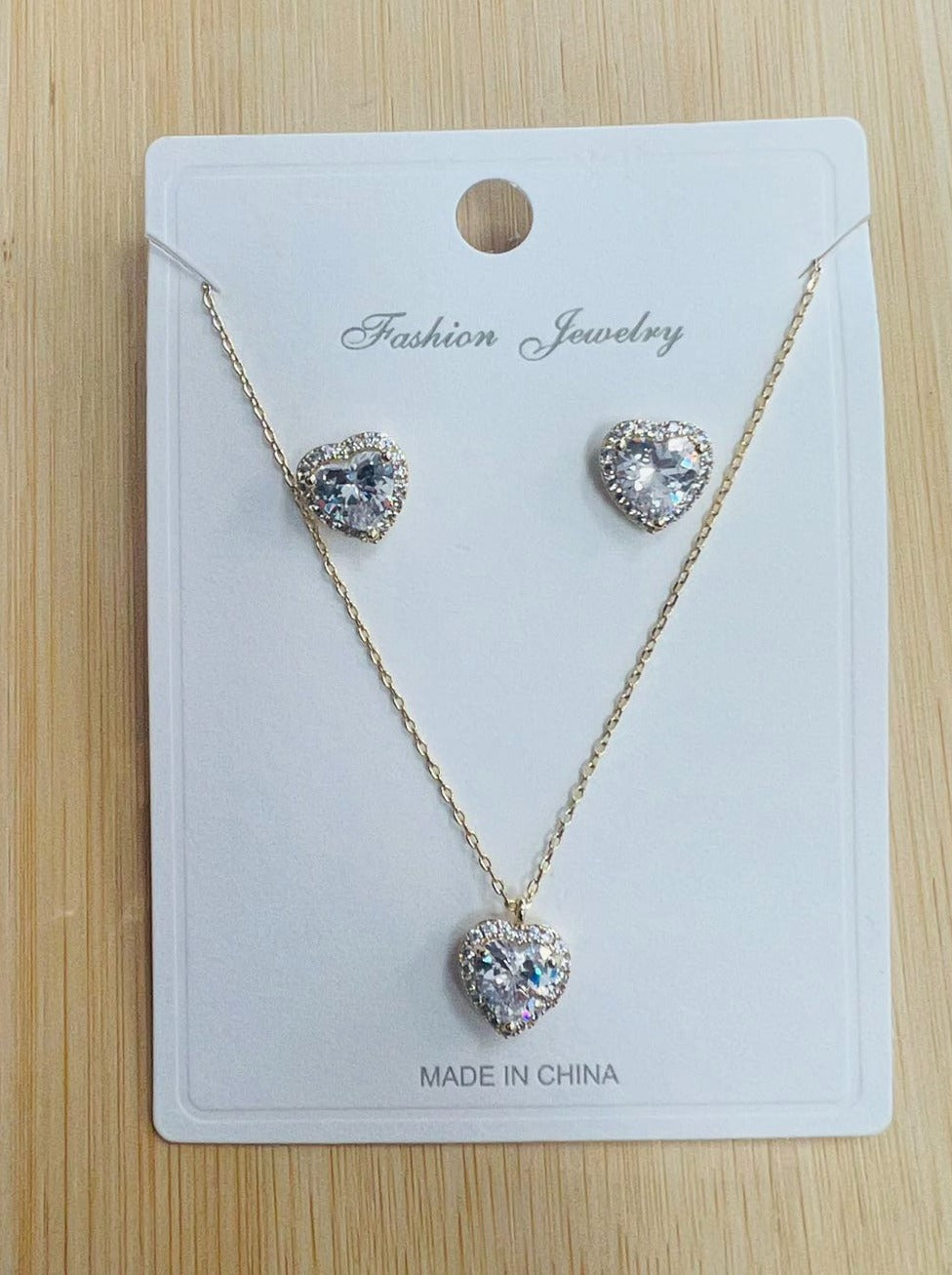 "Heart"C.Z Rhodium Plated Crystal Earring and necklace sets