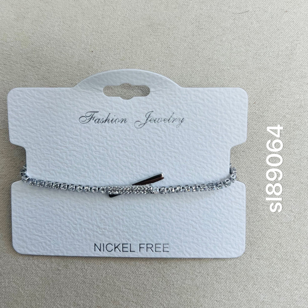 C.Z Rhodium Plated Crystal adjustable Bracelet