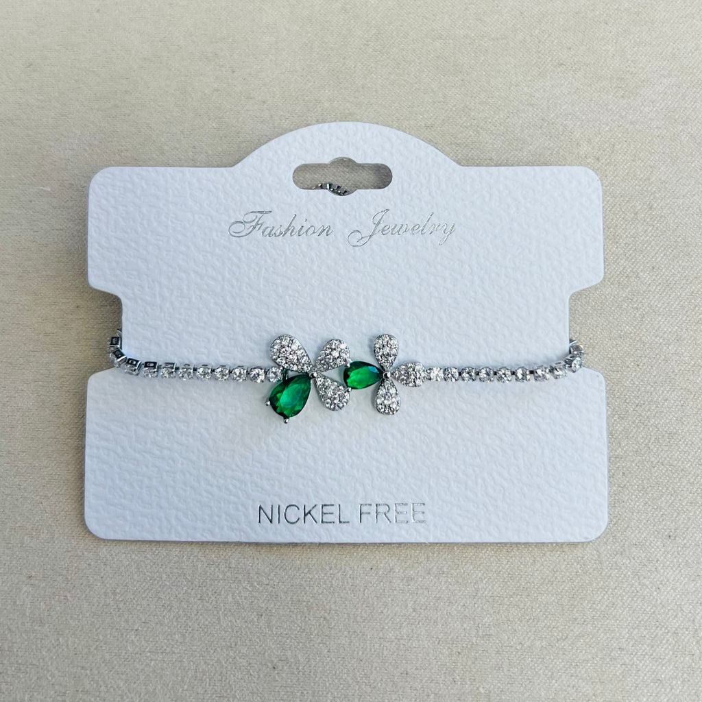 C.Z Rhodium Plated Crystal adjustable Bracelet