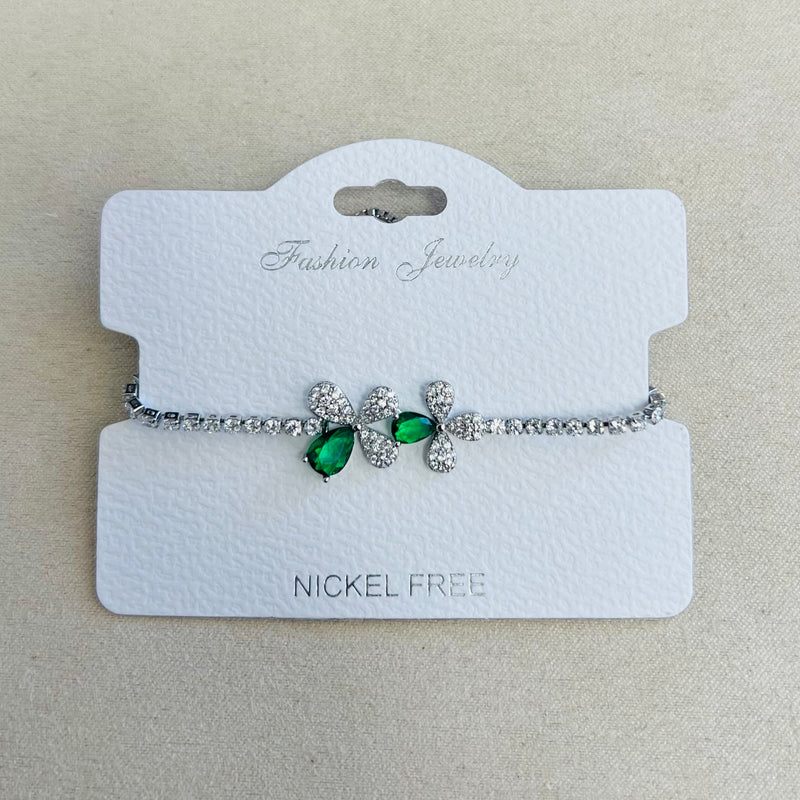 C.Z Rhodium Plated Crystal adjustable Bracelet