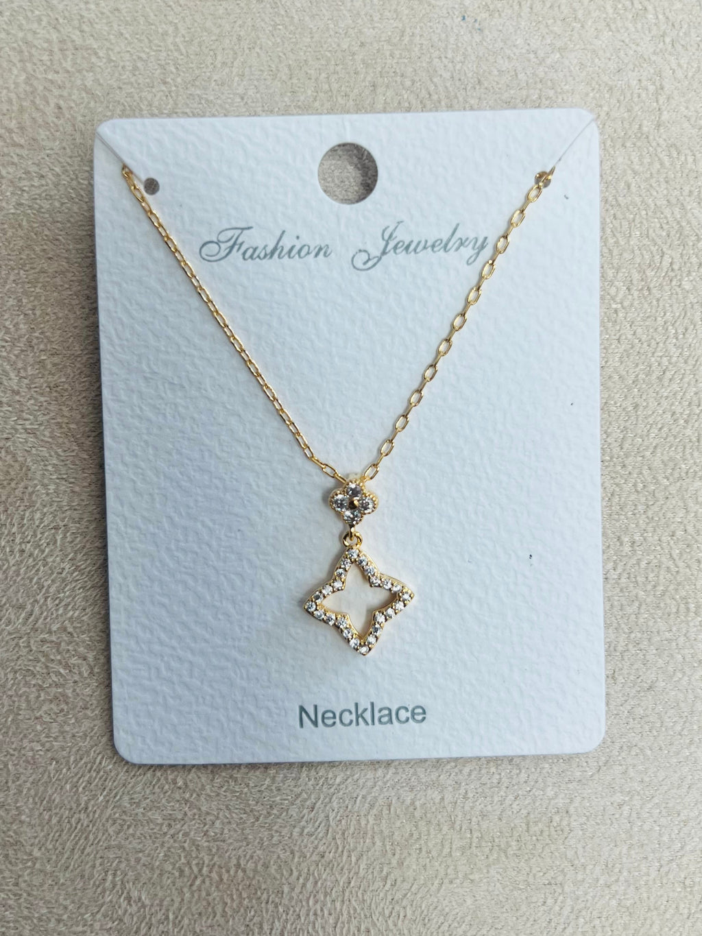 Gold Diamond-Shaped C.Z Rhodium Plated Pendant Necklace