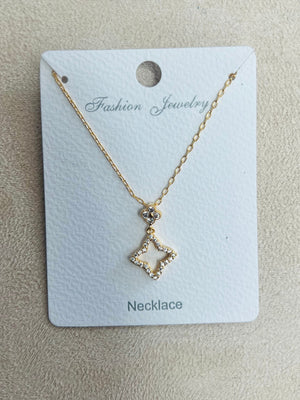 Gold Diamond-Shaped C.Z Rhodium Plated Pendant Necklace