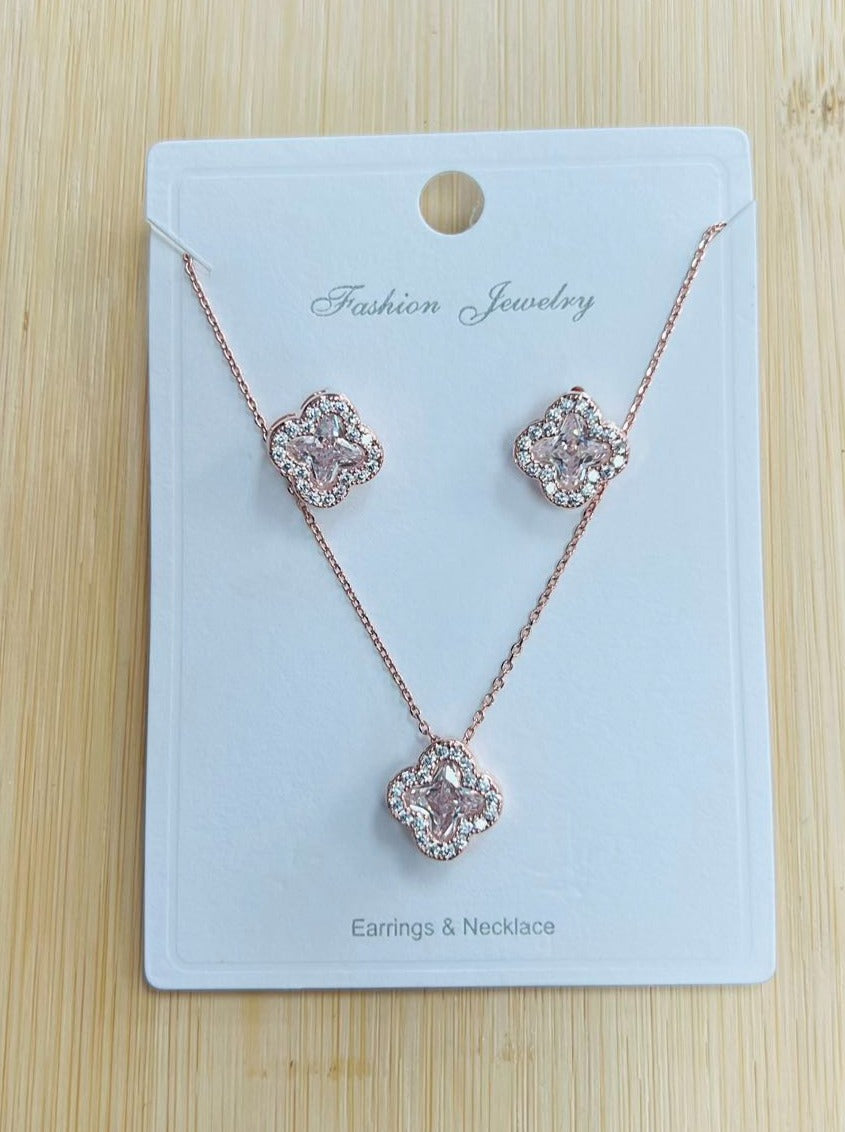 C.Z Rhodium Plated Crystal Earring and necklace sets