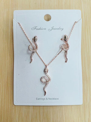 "Snake"C.Z Rhodium Plated Crystal Earring and necklace sets