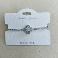 C.Z Rhodium Plated Crystal adjustable Bracelet