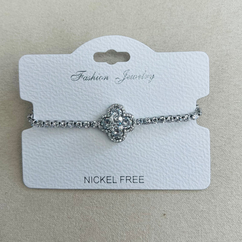 C.Z Rhodium Plated Crystal adjustable Bracelet