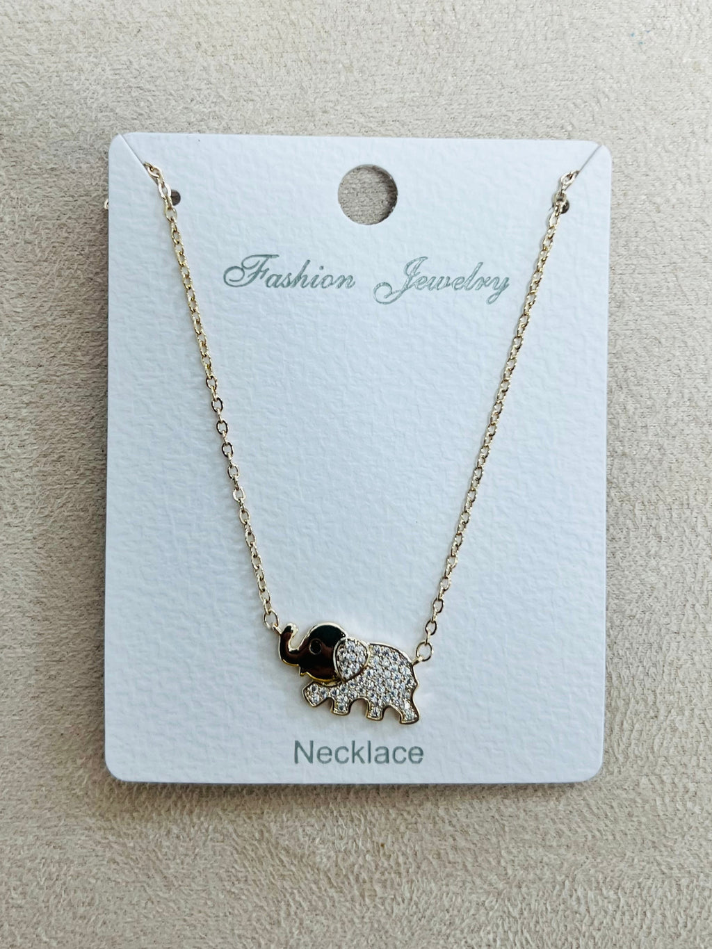"Elephant" C.Z Rhodium Plated Pendant Necklace