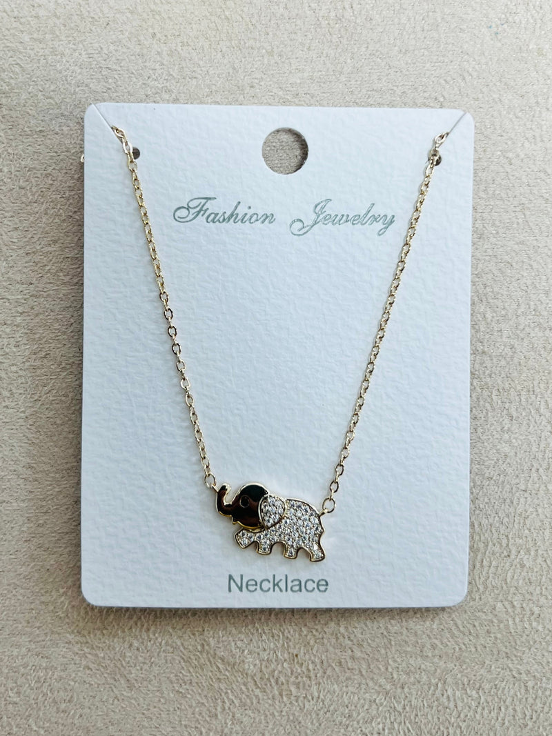 "Elephant" C.Z Rhodium Plated Pendant Necklace