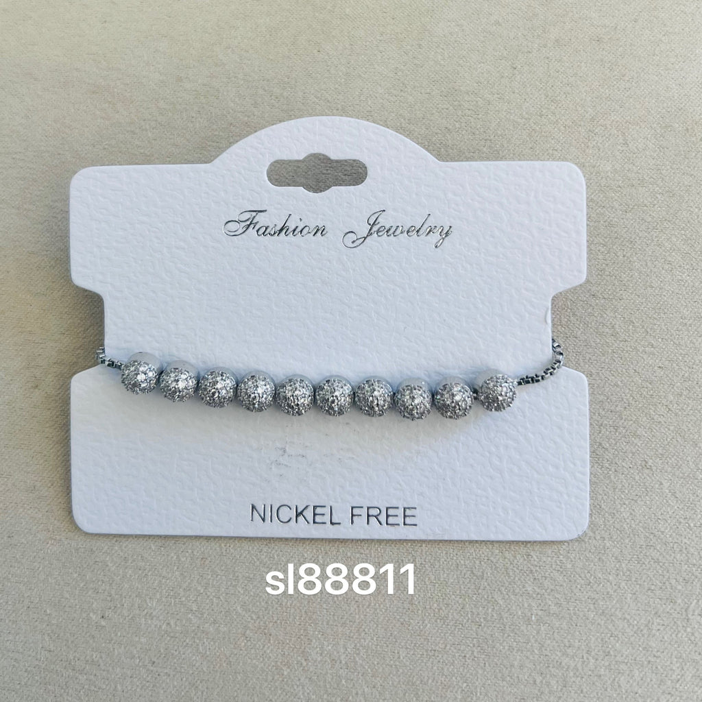 C.Z Rhodium Plated Crystal adjustable Bracelet
