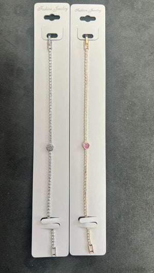 Single Stone C.Z Crystal Tennis Bracelets-Adjustable Crystal Chain