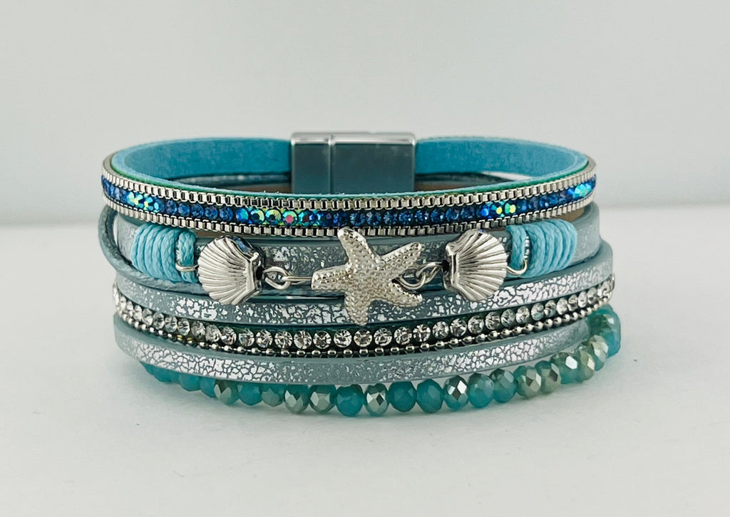 "Starfish and Shell" Leather magnetic bracelet