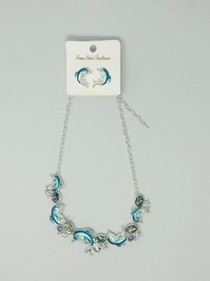 "dolphin and shell" earring and necklace set
