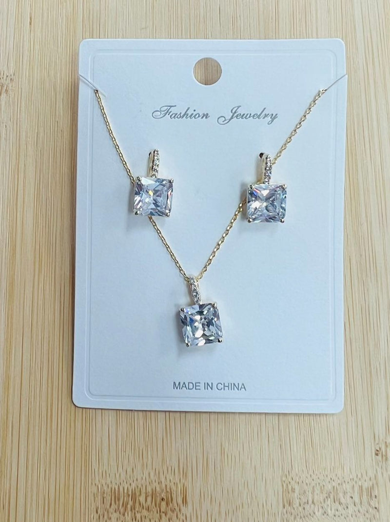 C.Z Rhodium Plated Crystal Earring and necklace sets