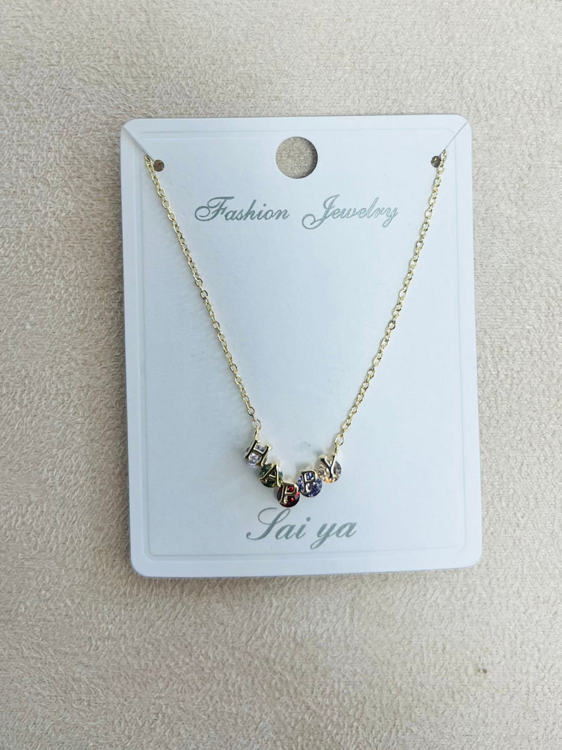 "HAPPY" C.Z Rhodium Plated Pendant Necklace