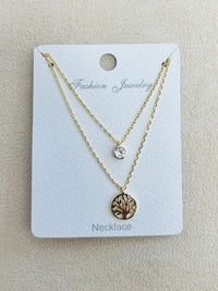 Double Layer Tree of Life C.Z Rhodium Plated Pendant Necklace