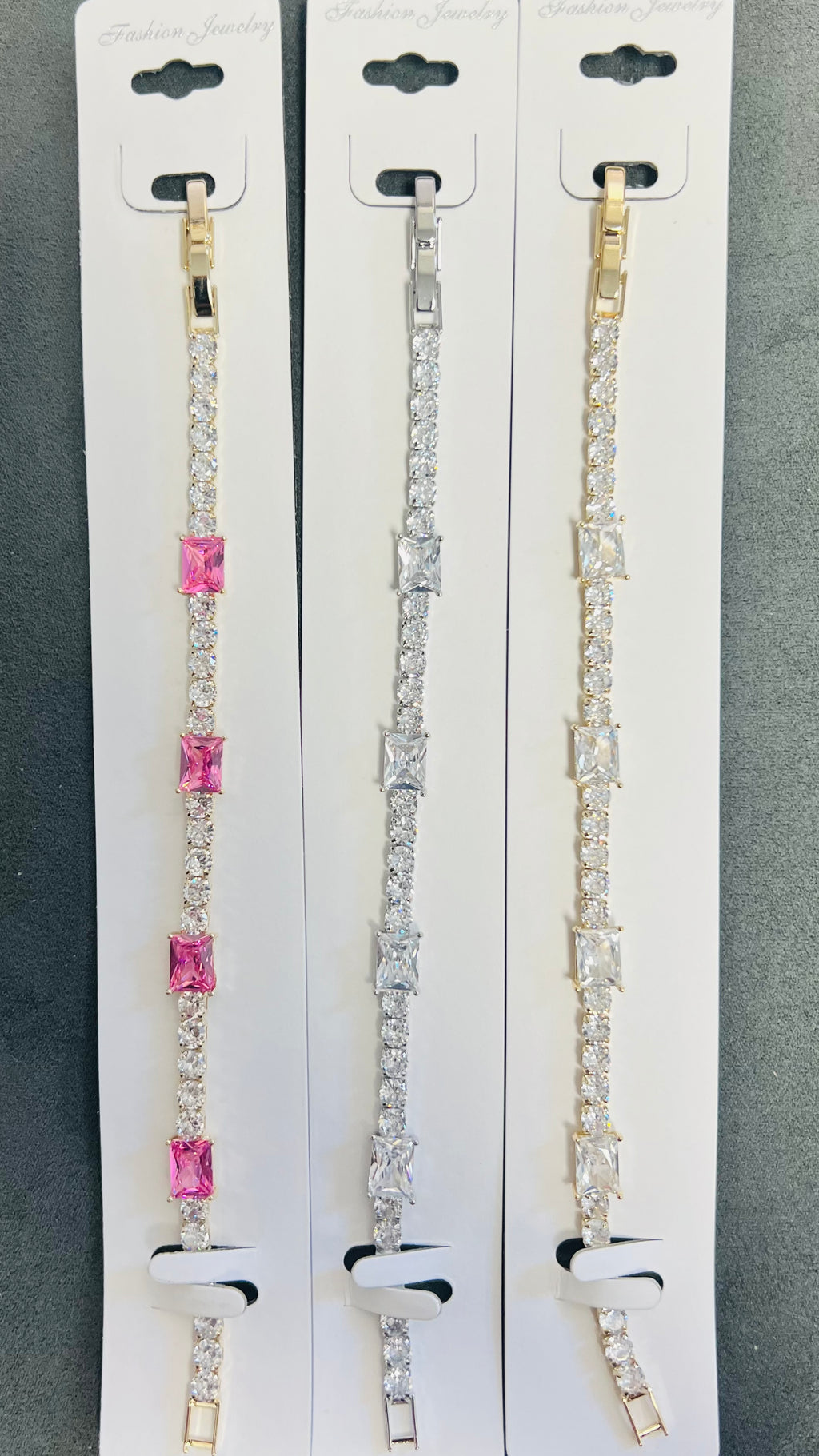 C.Z Crystal Tennis Bracelets with Center Gemstone-Adjustable Chain