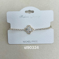 C.Z Rhodium Plated Crystal adjustable Bracelet