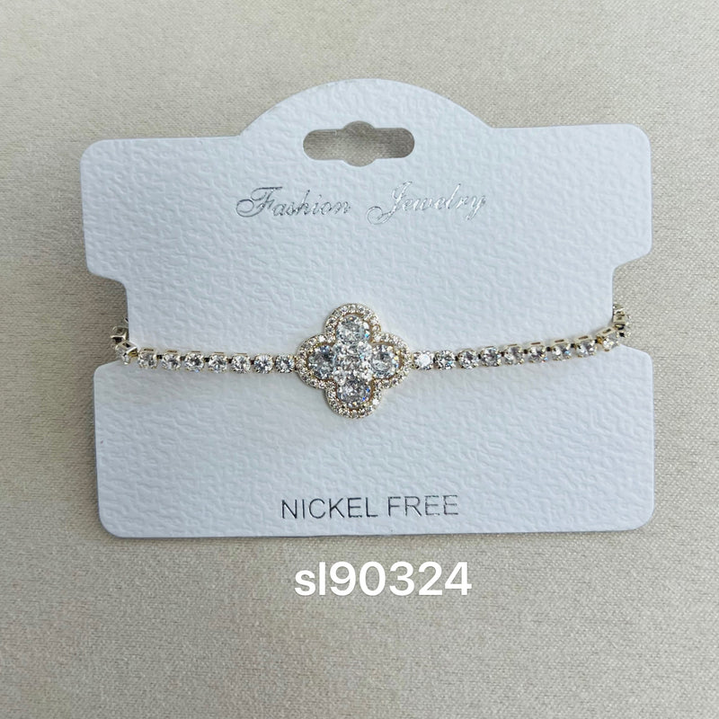 C.Z Rhodium Plated Crystal adjustable Bracelet